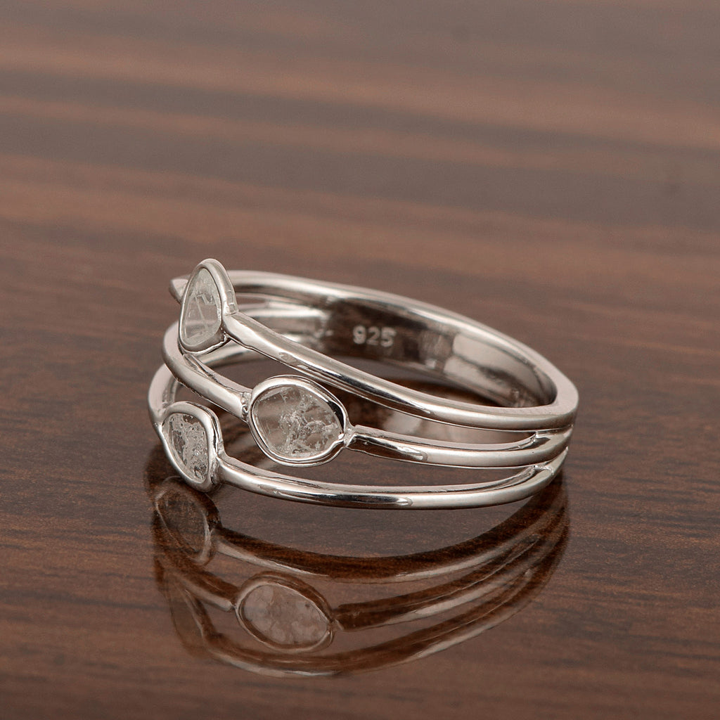 1.00ct Natural Polki Diamond Trilogy Ring