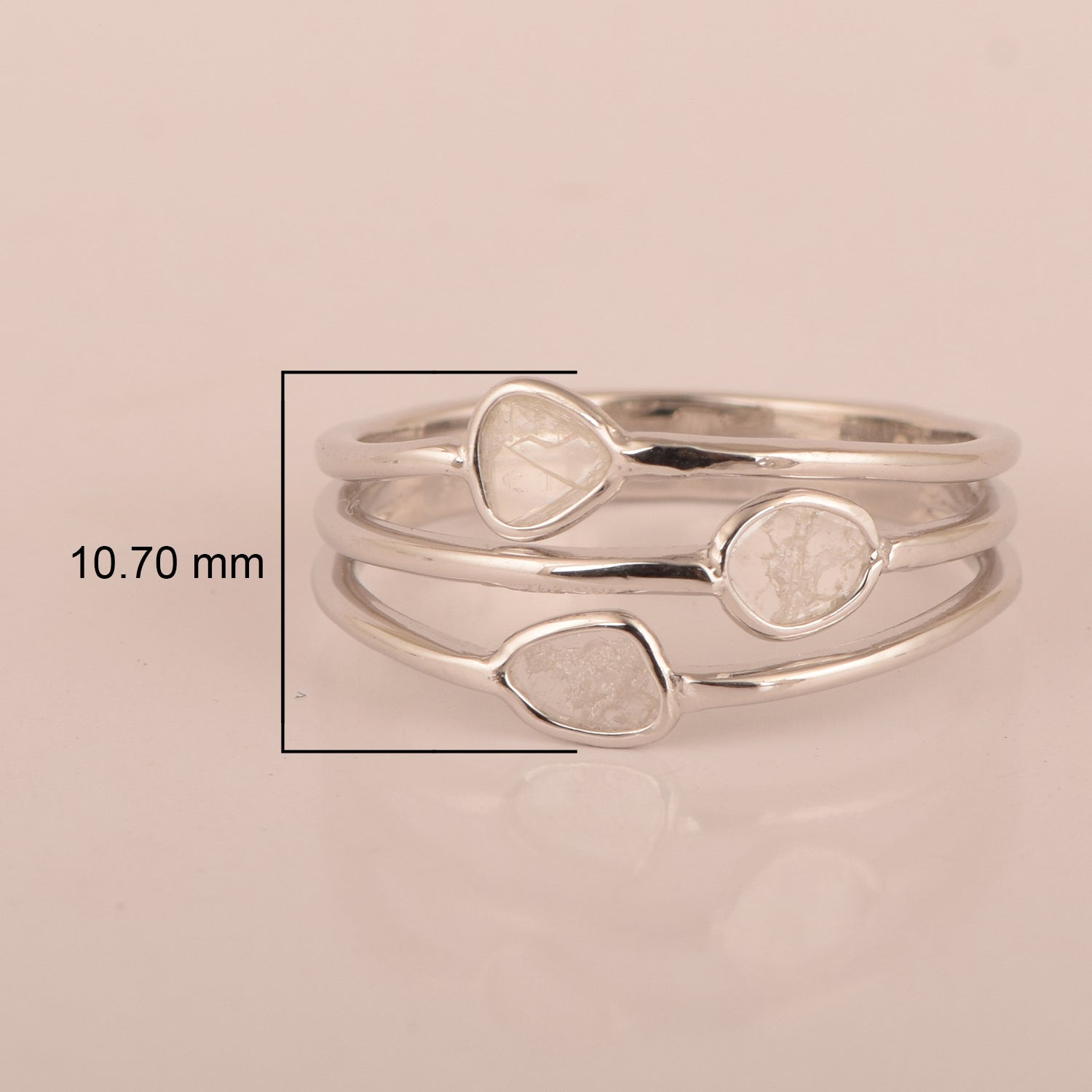 Anillo de trilogía de diamantes naturales Polki de 1,00 ct