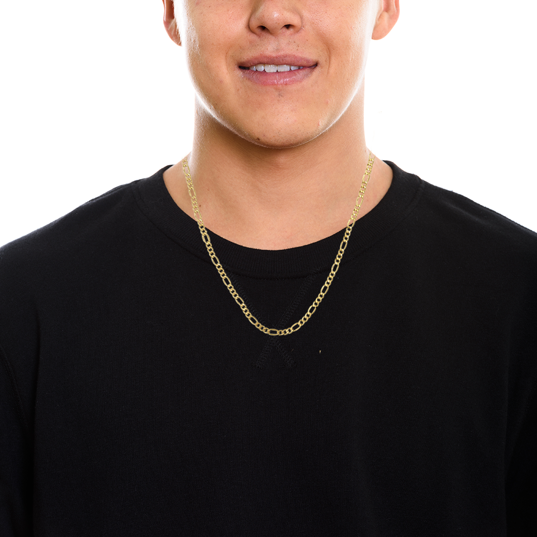 Yellow Gold Diamond Cut Figaro Chain Necklace