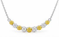 Yellow and white diamond curved line necklace front view