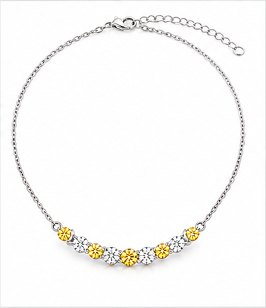 Yellow and white diamond curved line necklace full necklace