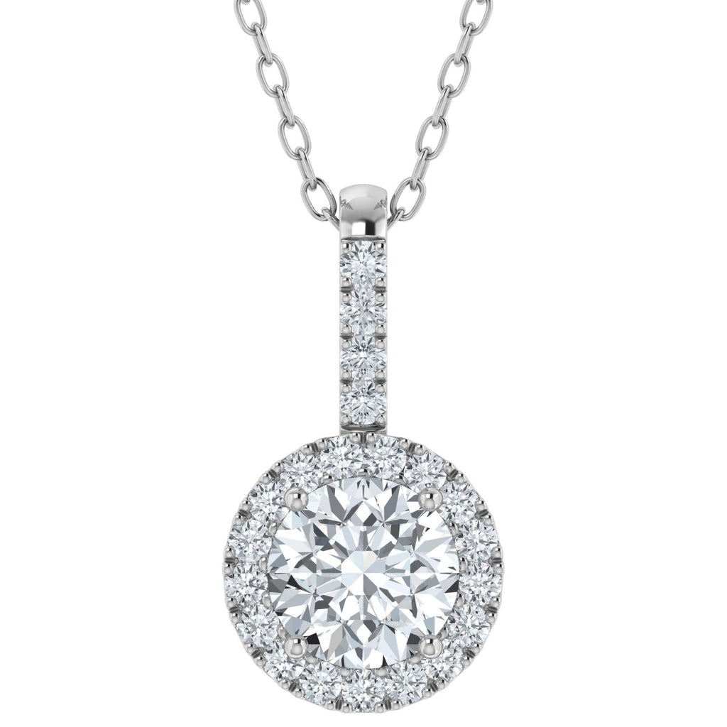 Colgante de oro blanco de 18 k con halo de diamantes cultivados en laboratorio de 5,00 ct
