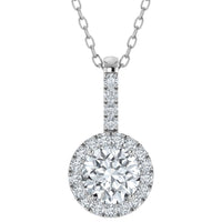 Colgante de oro blanco de 18 k con halo de diamantes cultivados en laboratorio de 5,00 ct