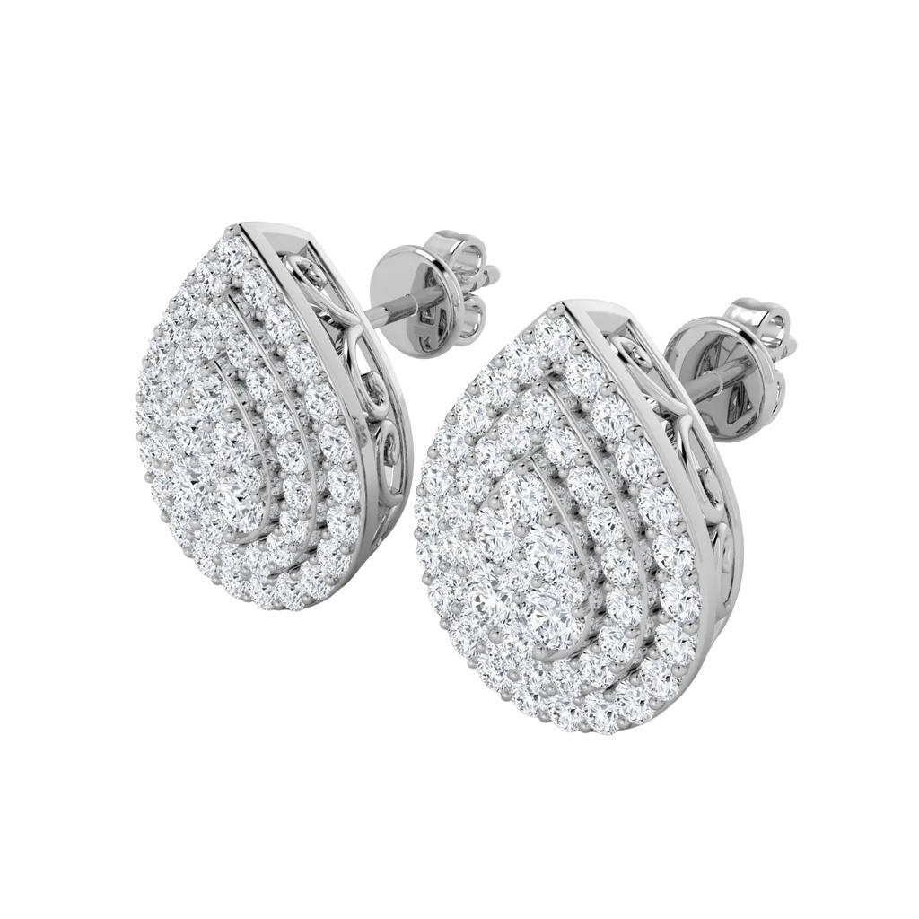 1 Carat Teardrop Halo Cluster Lab Diamond Stud Earrings
