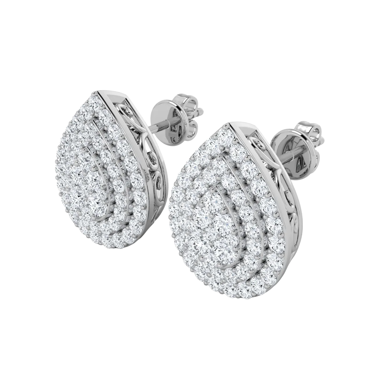 1 Carat Teardrop Halo Cluster Lab Diamond Stud Earrings