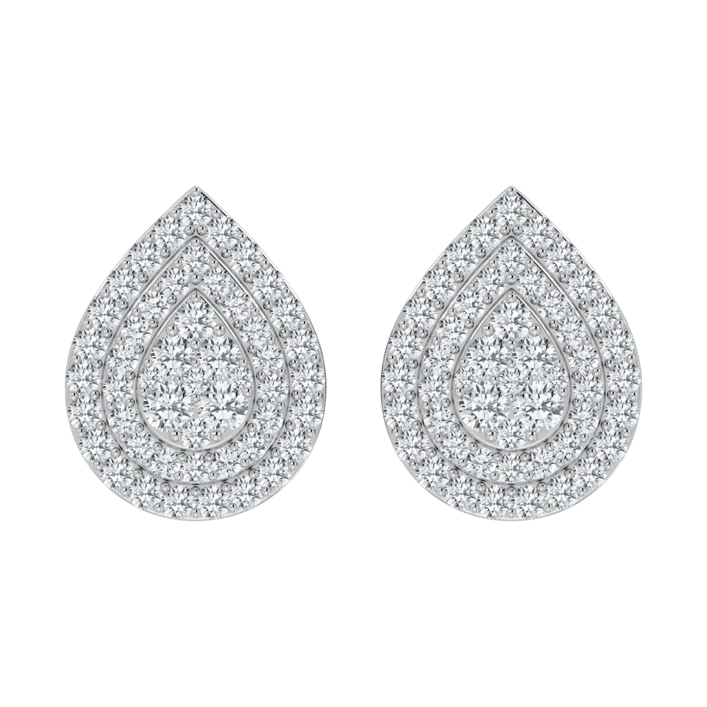 1 Carat Teardrop Halo Cluster Lab Diamond Stud Earrings