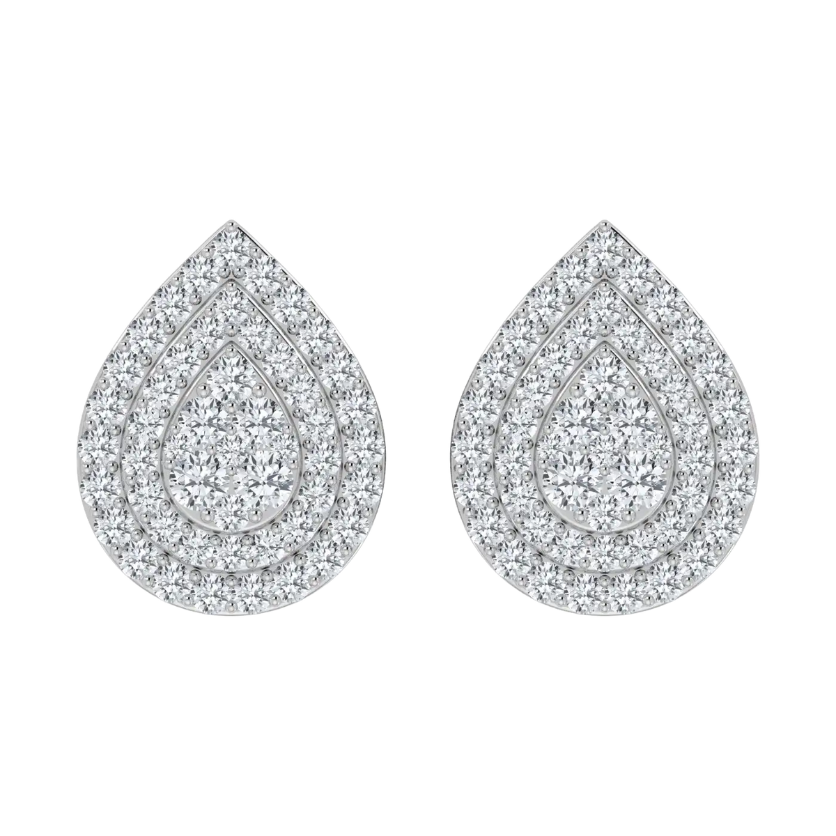 1 Carat Teardrop Halo Cluster Lab Diamond Stud Earrings