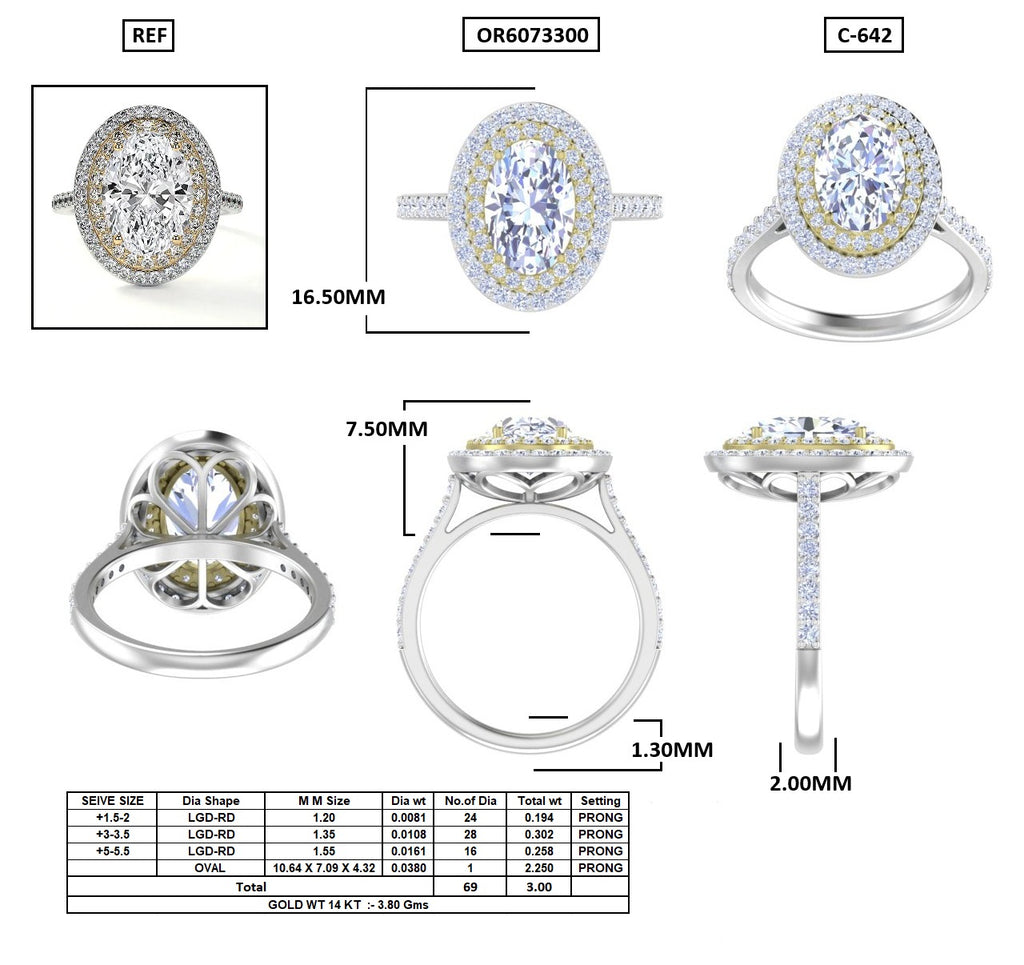 14K Gold 2 Tone Oval Double Halo Lab Grown Diamond Engagement Ring E VVS1 IGI