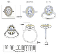 14K Gold 2 Tone Oval Double Halo Lab Grown Diamond Engagement Ring E VVS1 IGI