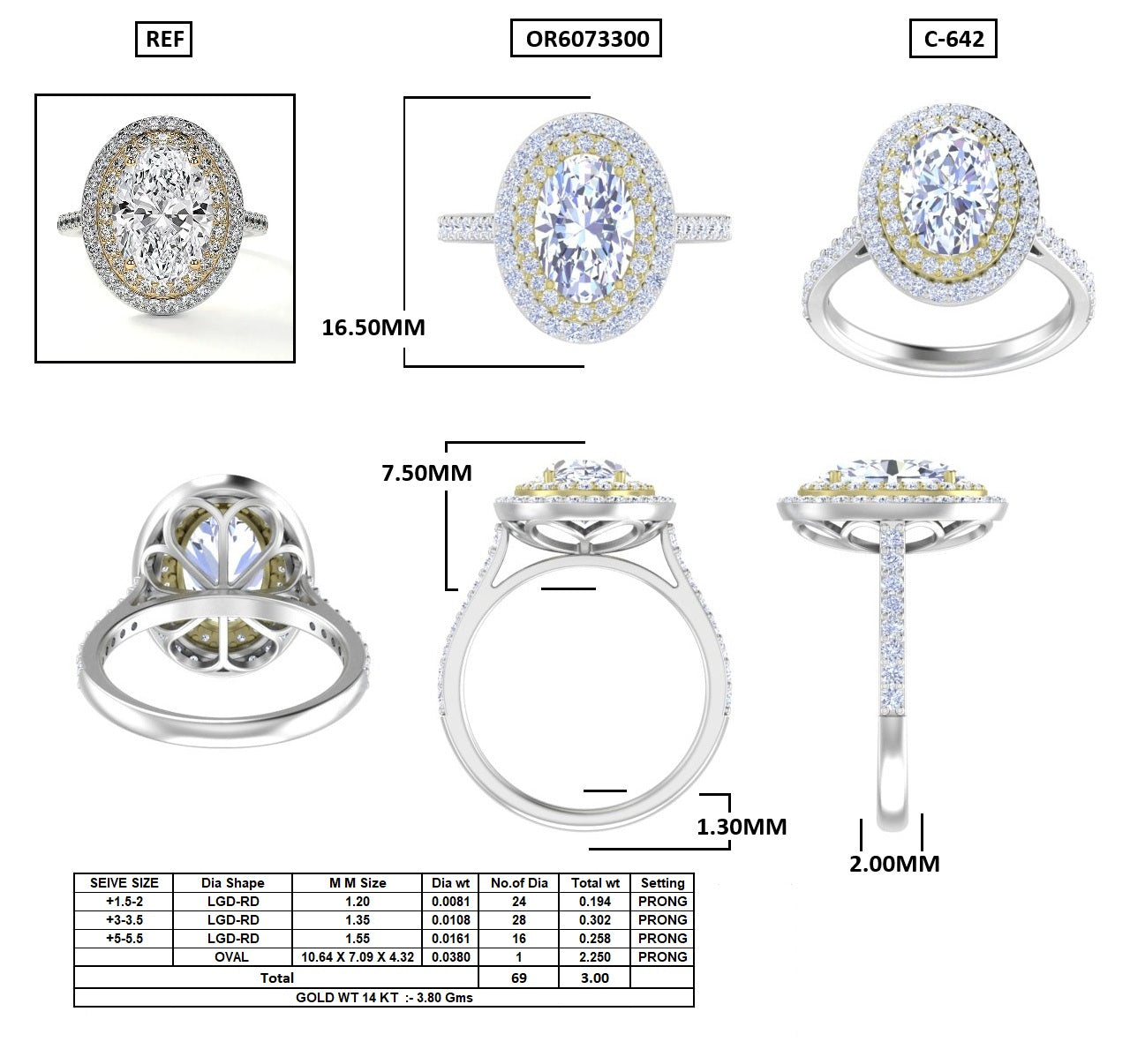 14K Gold 2 Tone Oval Double Halo Lab Grown Diamond Engagement Ring E VVS1 IGI