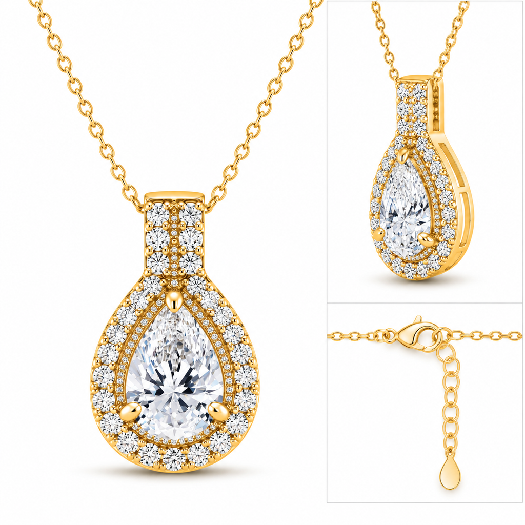 2.00ct IGI Certified VS-EF 14K Yellow Gold Teardrop Lab-Grown Diamond Pendant with 17+2 Inch Chain