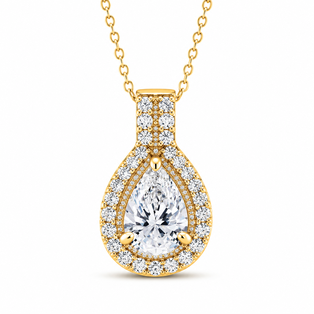 2.00ct IGI Certified VS-EF 14K Yellow Gold Teardrop Lab-Grown Diamond Pendant with 17+2 Inch Chain