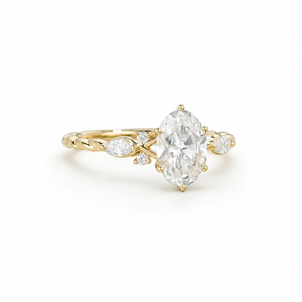 Oval Cut Lab Grown Diamond Vine Engagement Ring