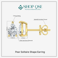 Pendientes de solitario en forma de pera con diamantes cultivados en laboratorio (1-2 ct)