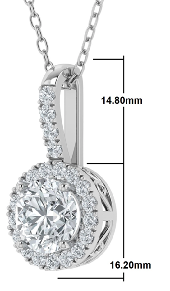 Colgante de oro blanco de 18 k con halo de diamantes cultivados en laboratorio de 5,00 ct