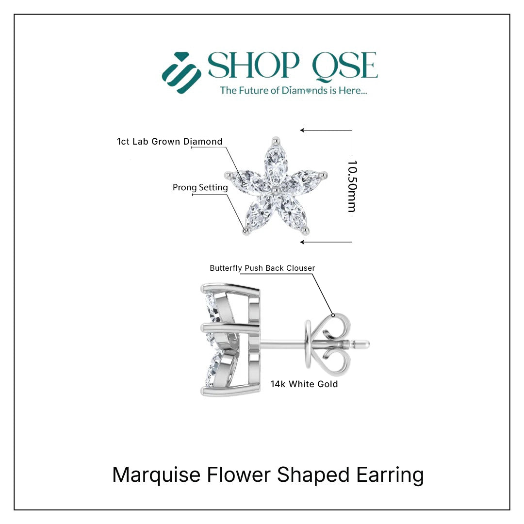 1.00CT  Lab Grown Diamond Marquise Flower Shaped Earring