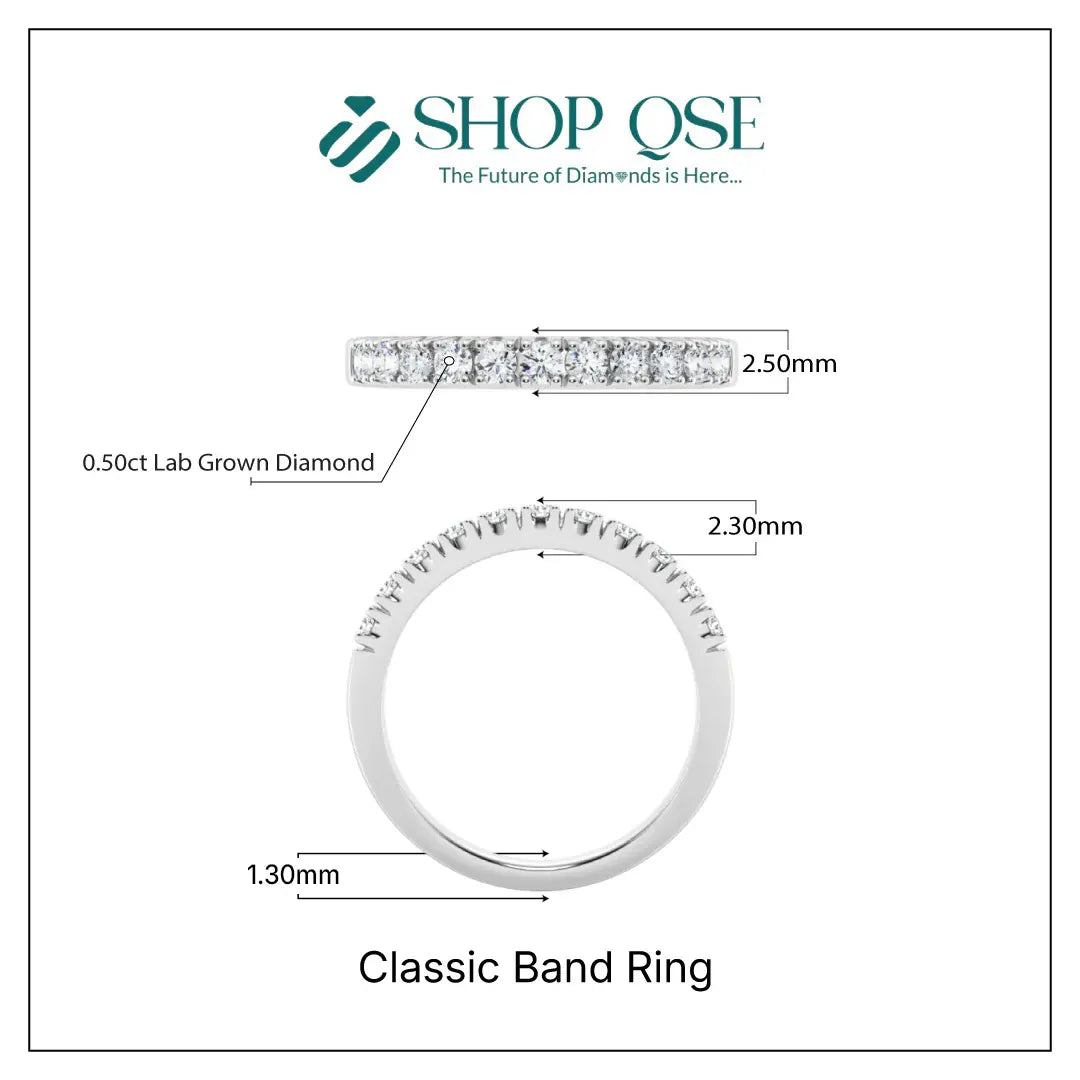 Anillo de banda clásica con diamantes cultivados en laboratorio de 0,50 ct 