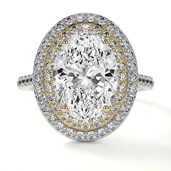 14K Gold 2 Tone Oval Double Halo Lab Grown Diamond Engagement Ring E VVS1 IGI