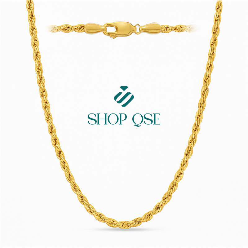 Italian 10K Real  Gold 3.5mm Rope Chain Necklace (18"-24")
