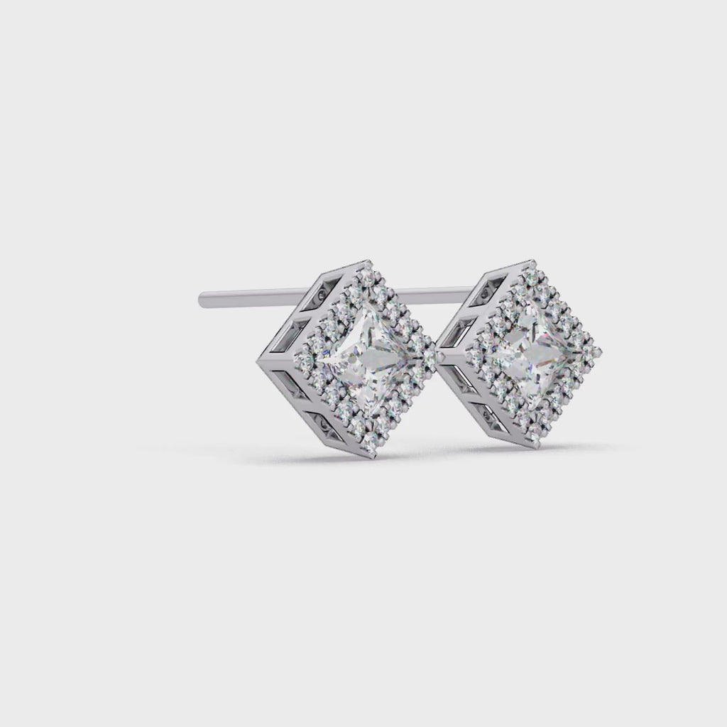 1.50 CT Princess Cut Halo Lab Grown Diamond Earrings