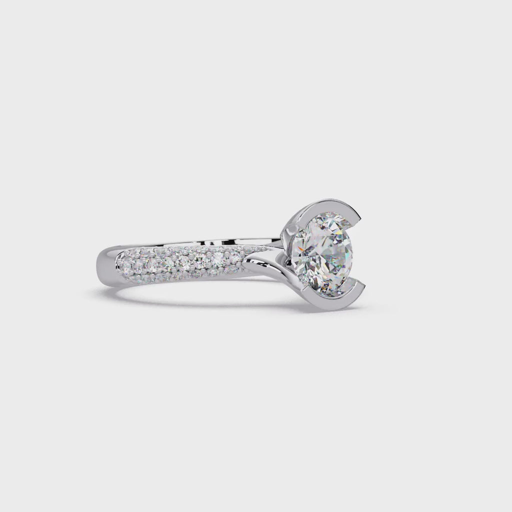 1.25 Carat Lab Grown Diamond Ring Bezel Set Solitaire with Pave Band