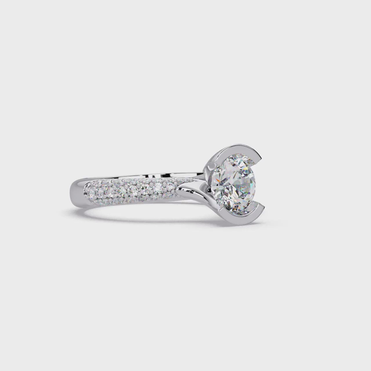 1.25 Carat Lab Grown Diamond Ring Bezel Set Solitaire with Pave Band