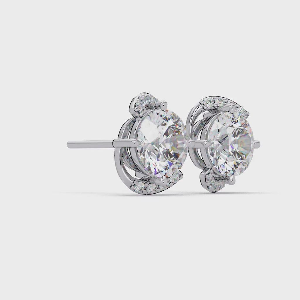 2.00 CT Round Cut Lab Grown Diamond Earrings with Accent Halo