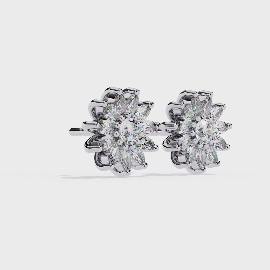 Pendientes de diamantes cultivados en laboratorio con forma de marquesa floral