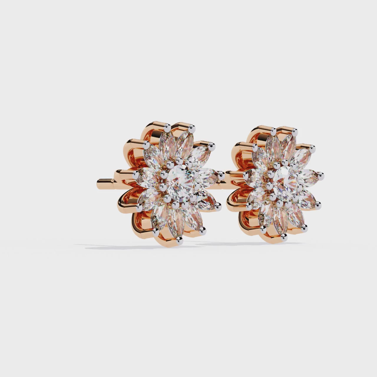 Pendientes de diamantes cultivados en laboratorio con forma de marquesa floral