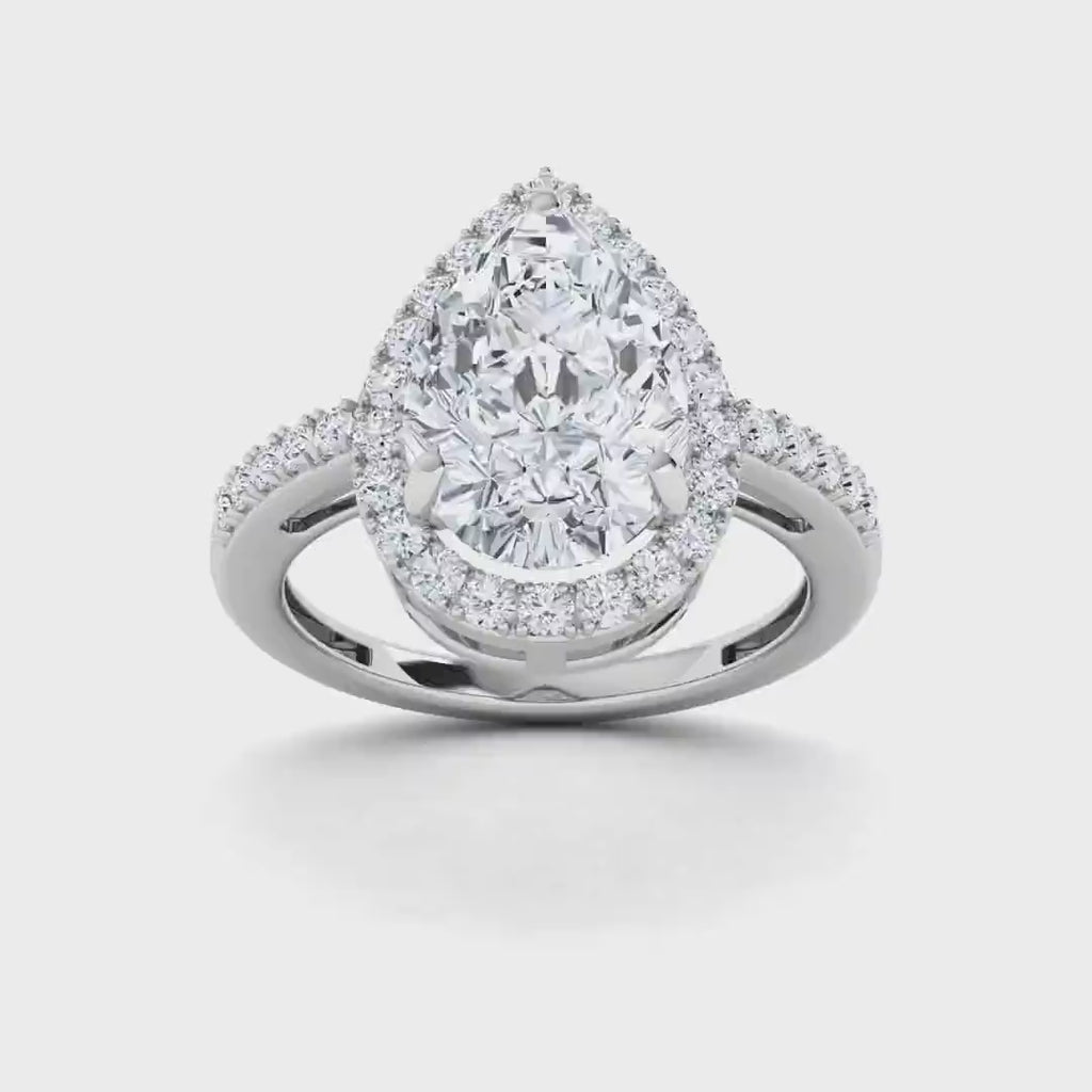 IGI 3.25ct  Lab Grown Diamond Engagement Pear Cut Halo Ring