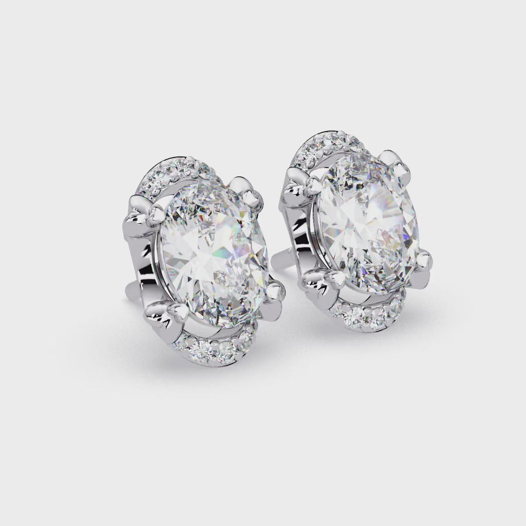 3 CT Oval Halo Lab Grown Diamond Earrings with Accent Rounds