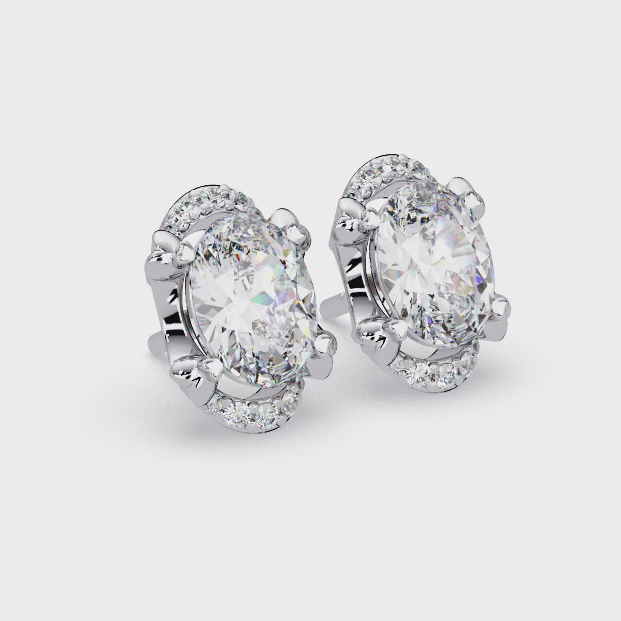 3 CT Oval Halo Lab Grown Diamond Earrings with Accent Rounds