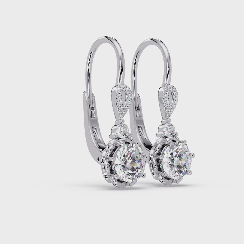 2 CT Round Drop Lab Grown Diamond Earrings with Halo