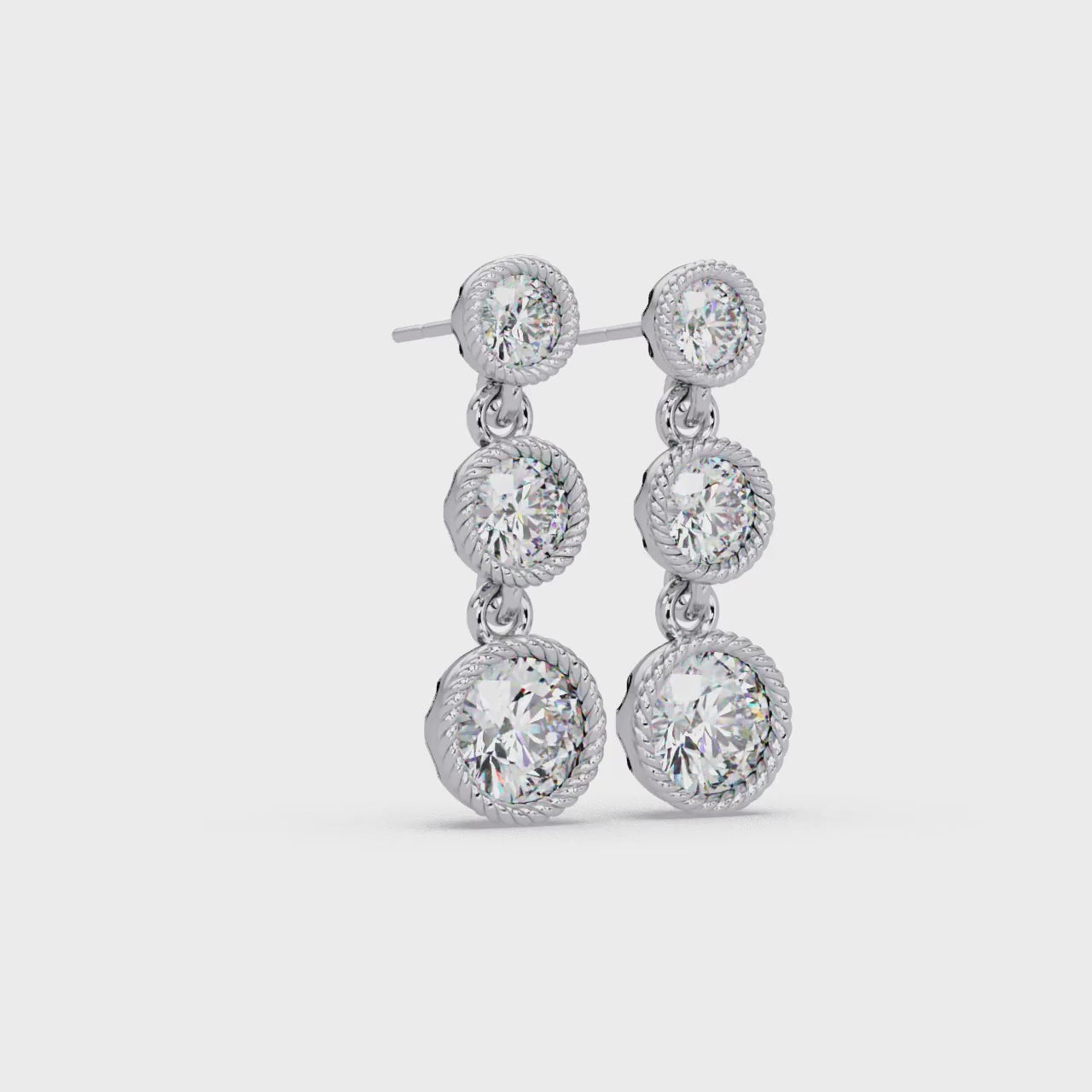 3.5 CT Three Stone Drop Lab Grown Diamond Earrings