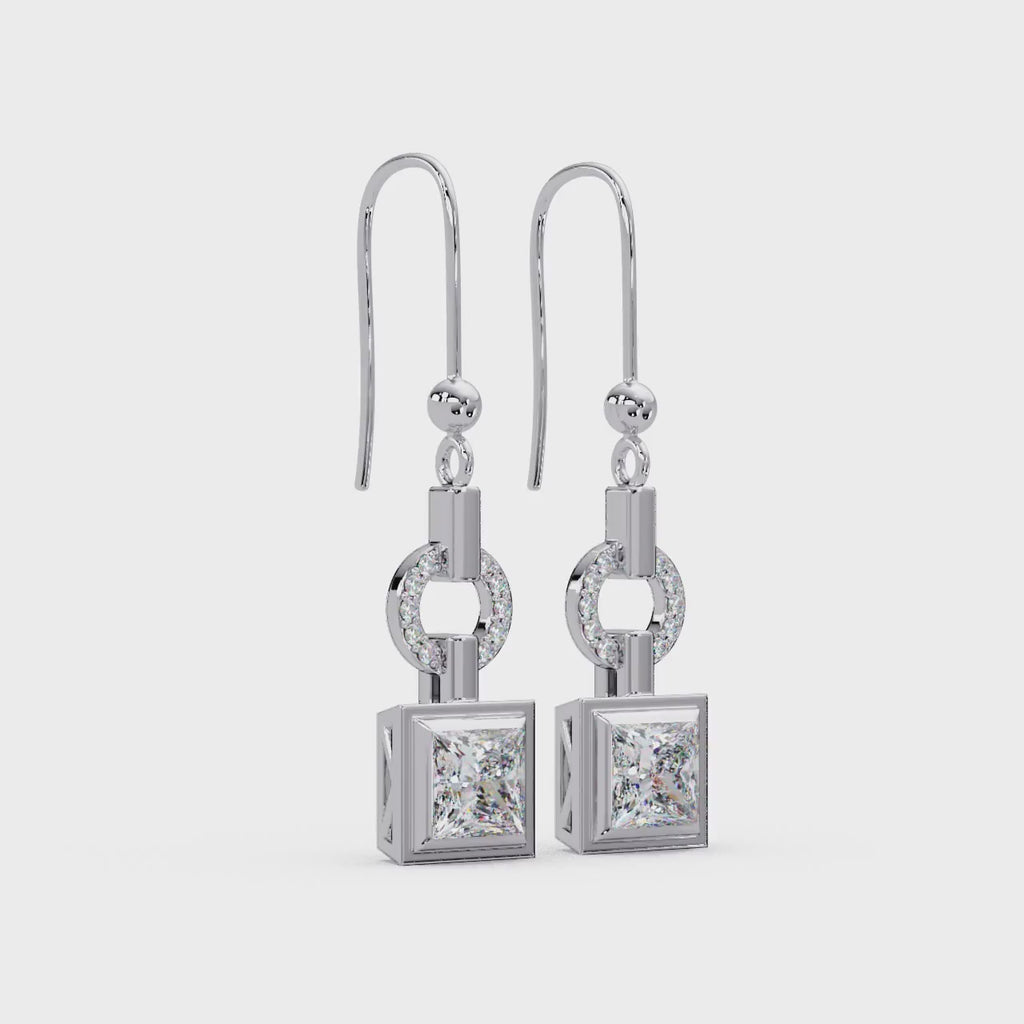 2 CT Geometric Princess Cut Lab Grown Diamond Drop Earrings