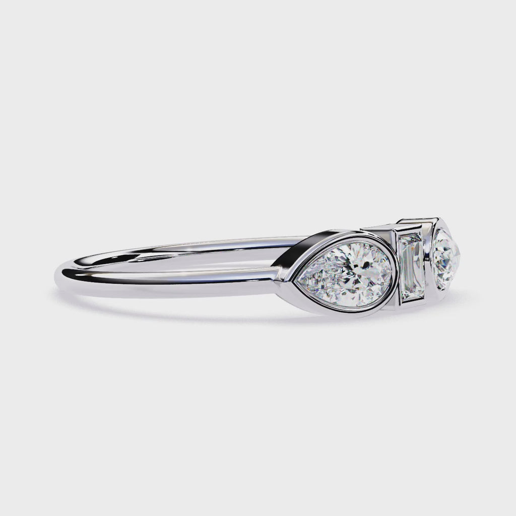 Pear & Baguette Three-Stone Lab Grown Diamond Ring
