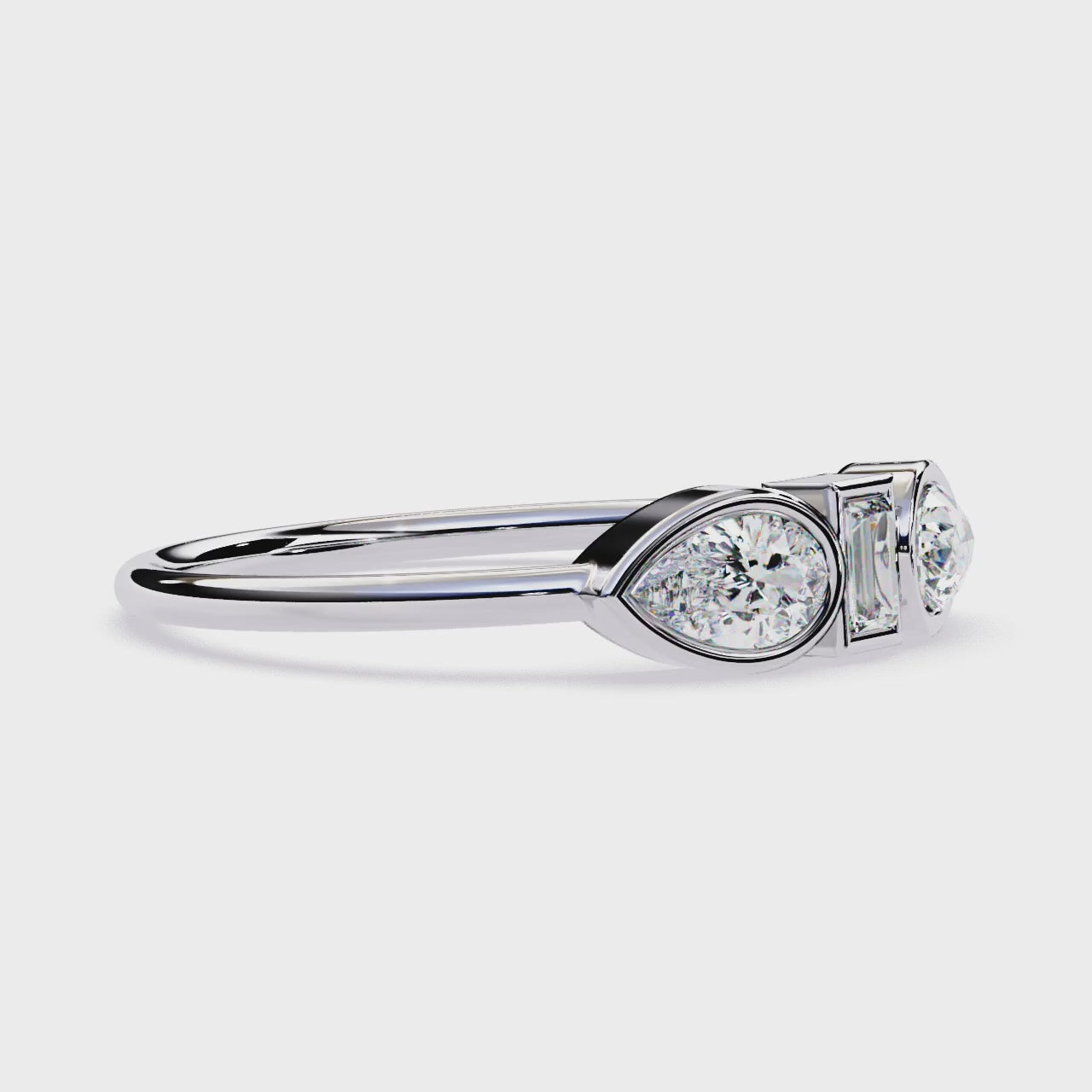 Pear & Baguette Three-Stone Lab Grown Diamond Ring