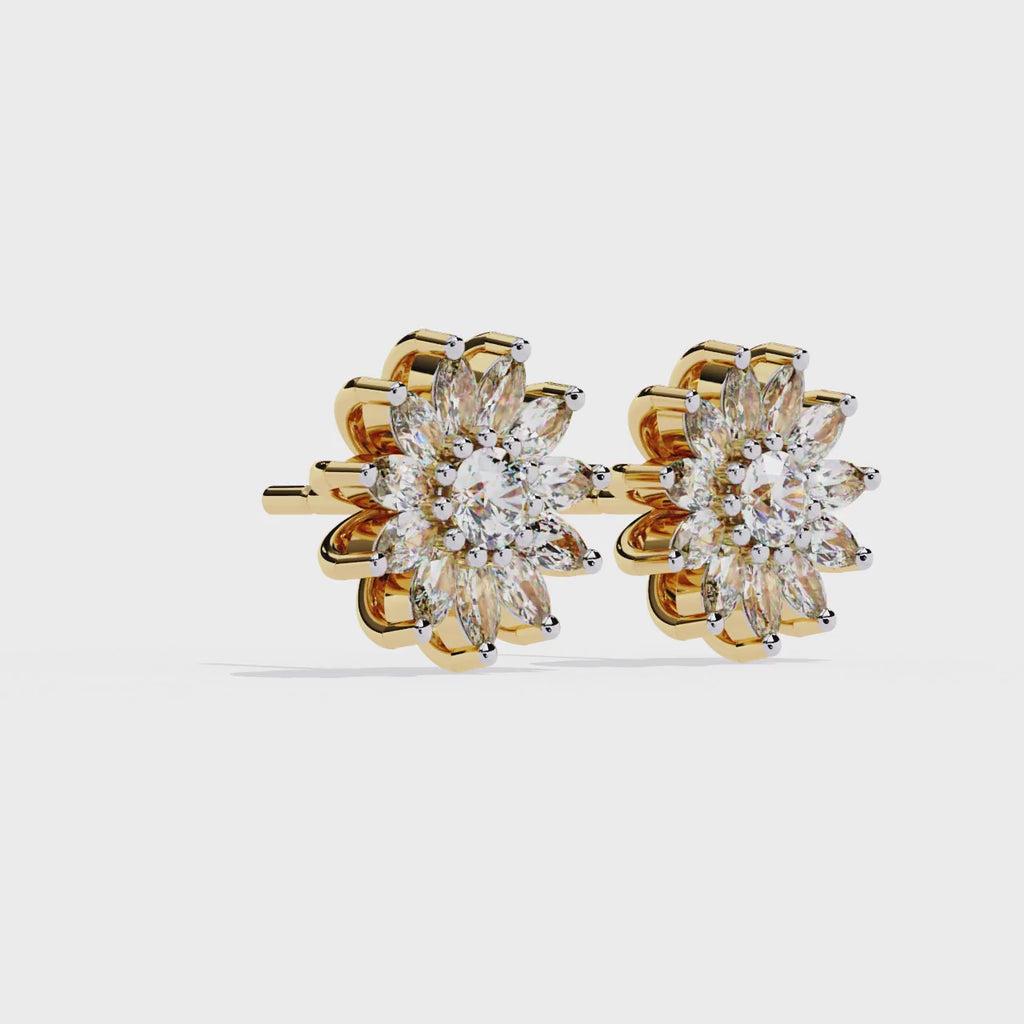 Pendientes de diamantes cultivados en laboratorio con forma de marquesa floral