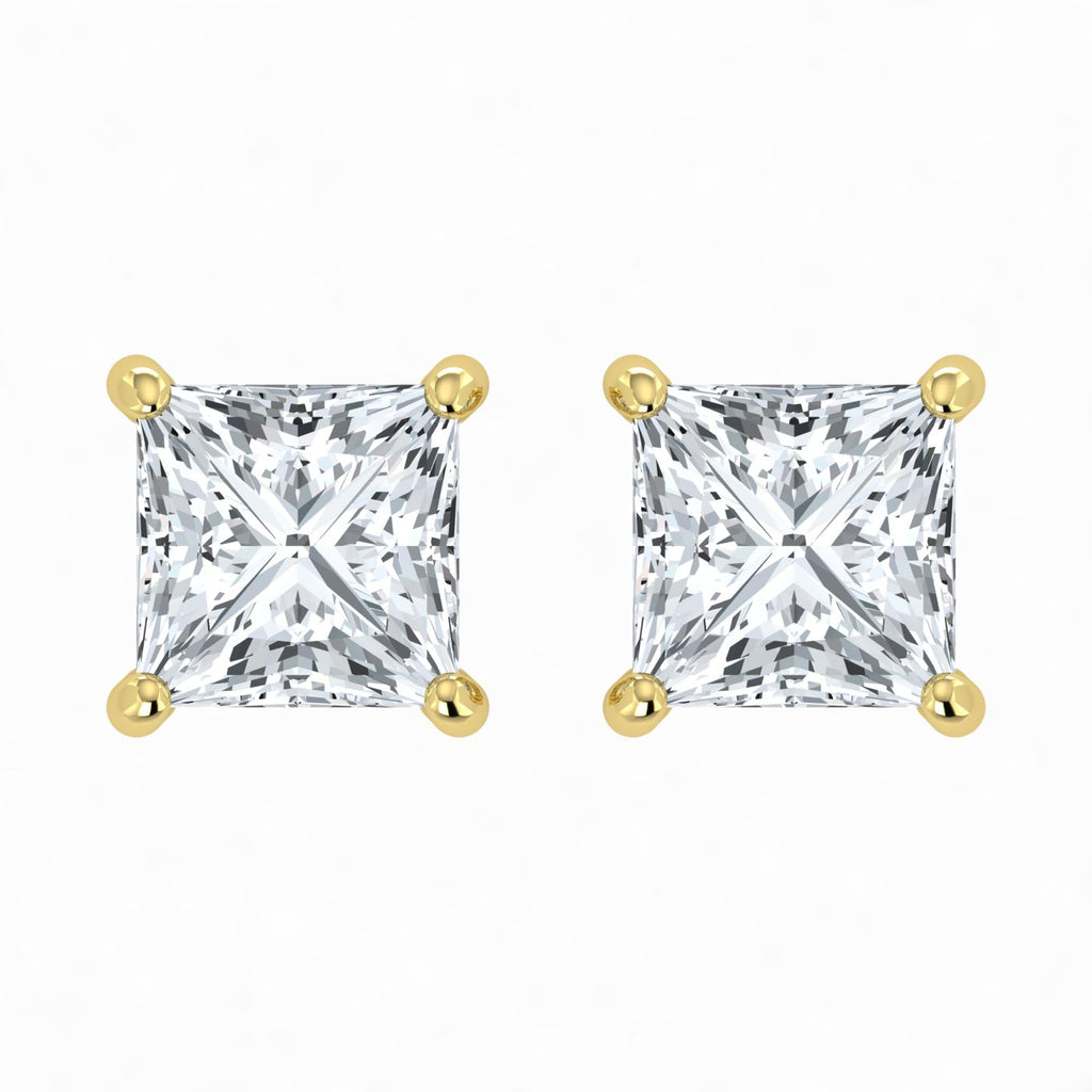 Pendientes de diamante solitario princesa cultivado en laboratorio (0,50 ct-2,50 ct)