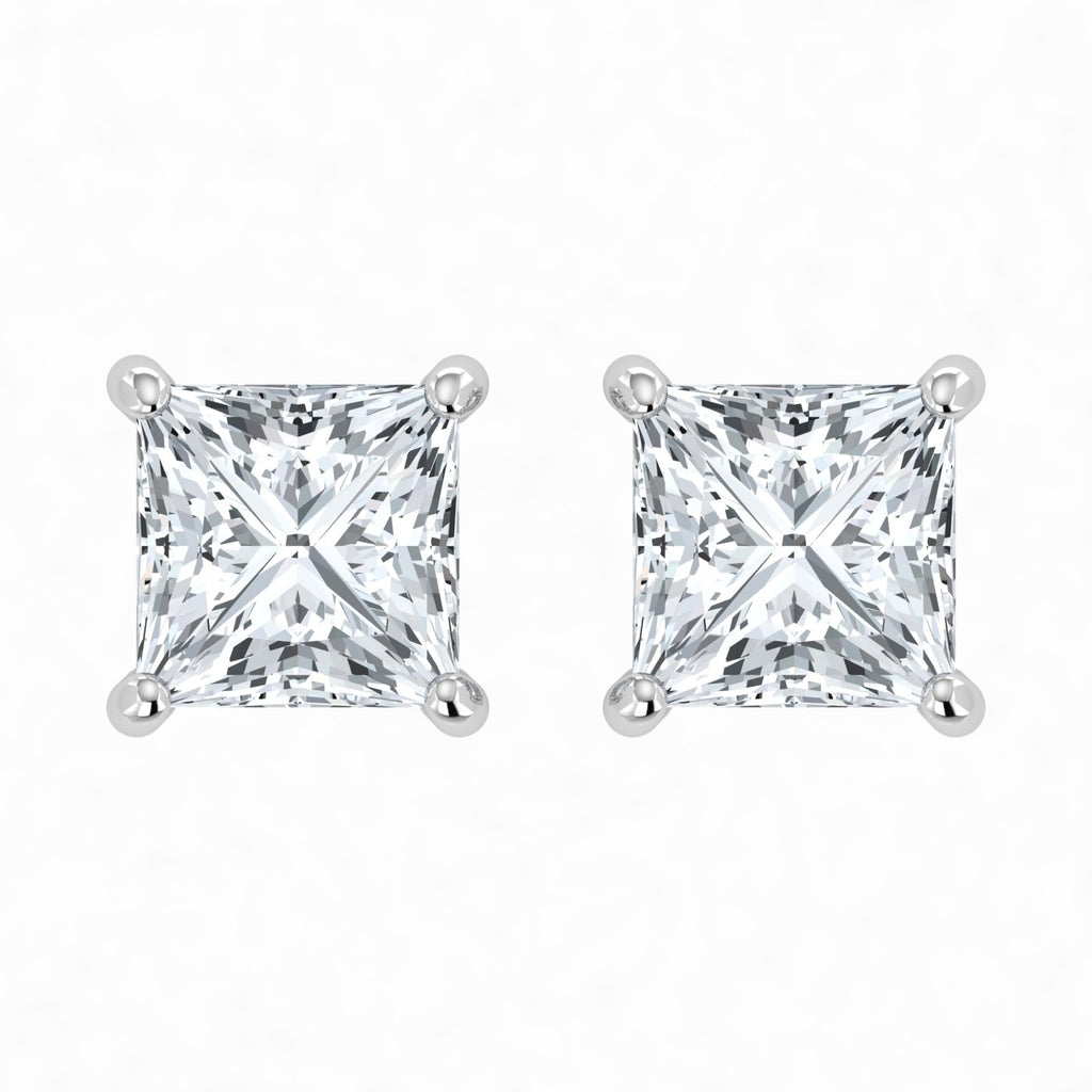 Pendientes de diamante solitario princesa cultivado en laboratorio (0,50 ct-2,50 ct)