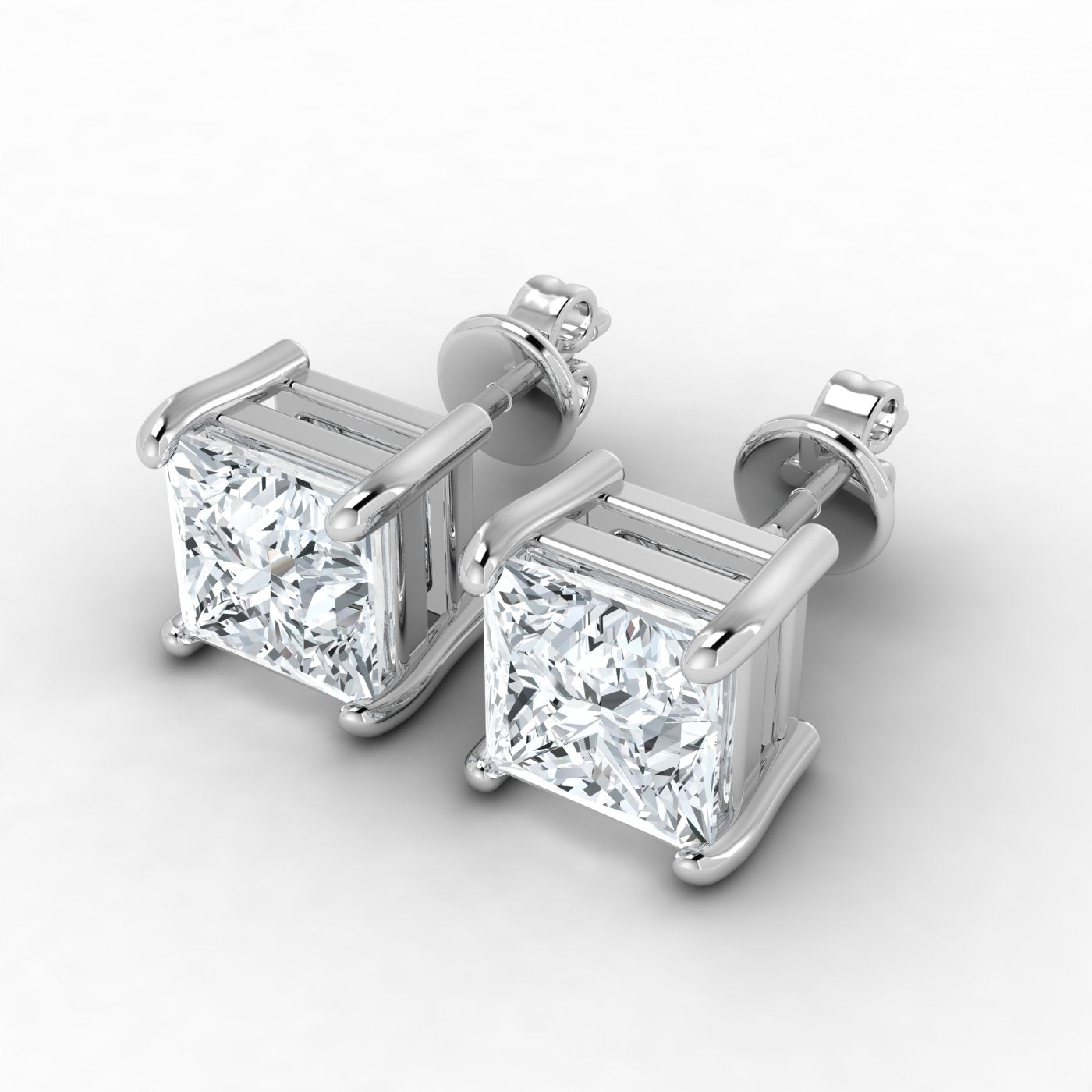 Pendientes de diamante solitario princesa cultivado en laboratorio (0,50 ct-2,50 ct)