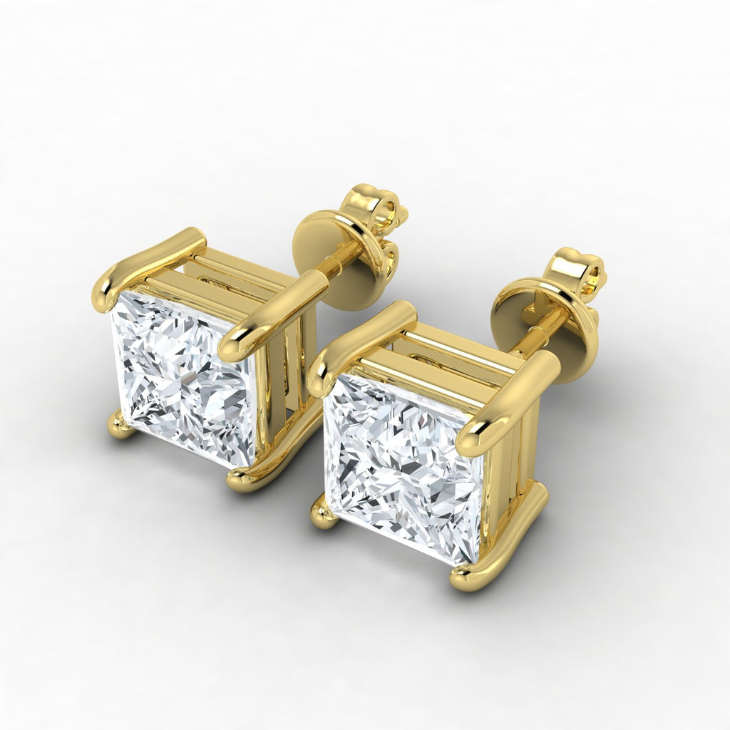 Pendientes de diamante solitario princesa cultivado en laboratorio (0,50 ct-2,50 ct)