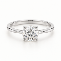 Round lab-grown diamond solitaire ring in white rhodium-finished sterling silver