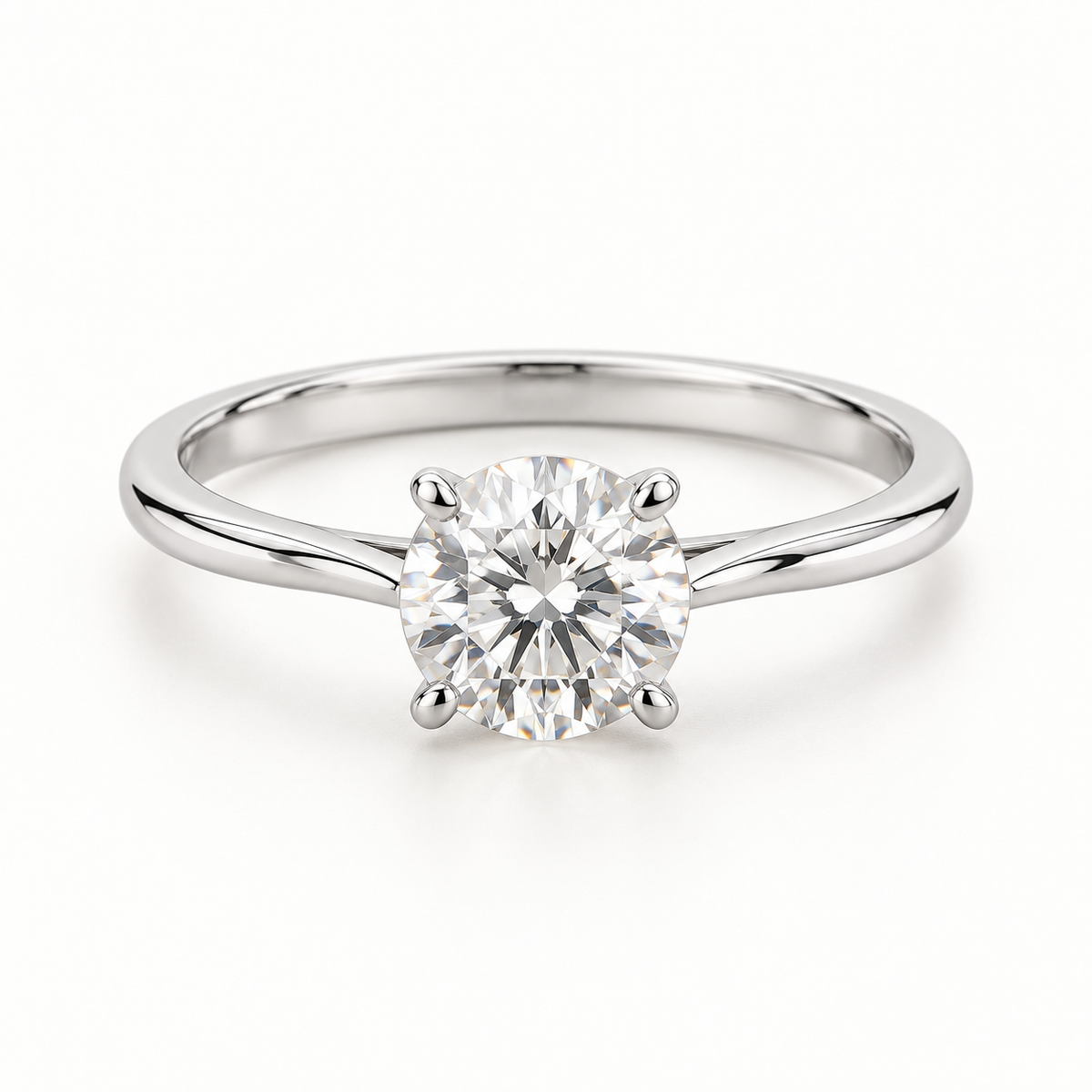 Round lab-grown diamond solitaire ring in white rhodium-finished sterling silver