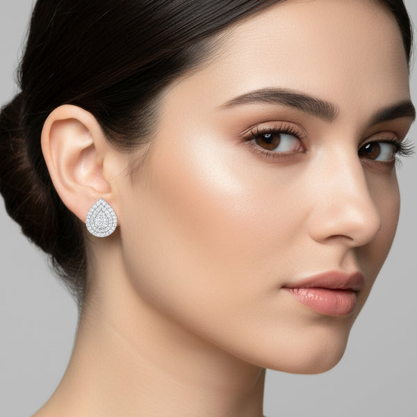 1 Carat Teardrop Halo Lab Diamond Stud Earrings