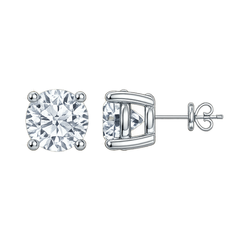 Lab Grown Diamond Solitaire Stud Earrings Push Back in 925 Silver (0.25CT-2.00CT)