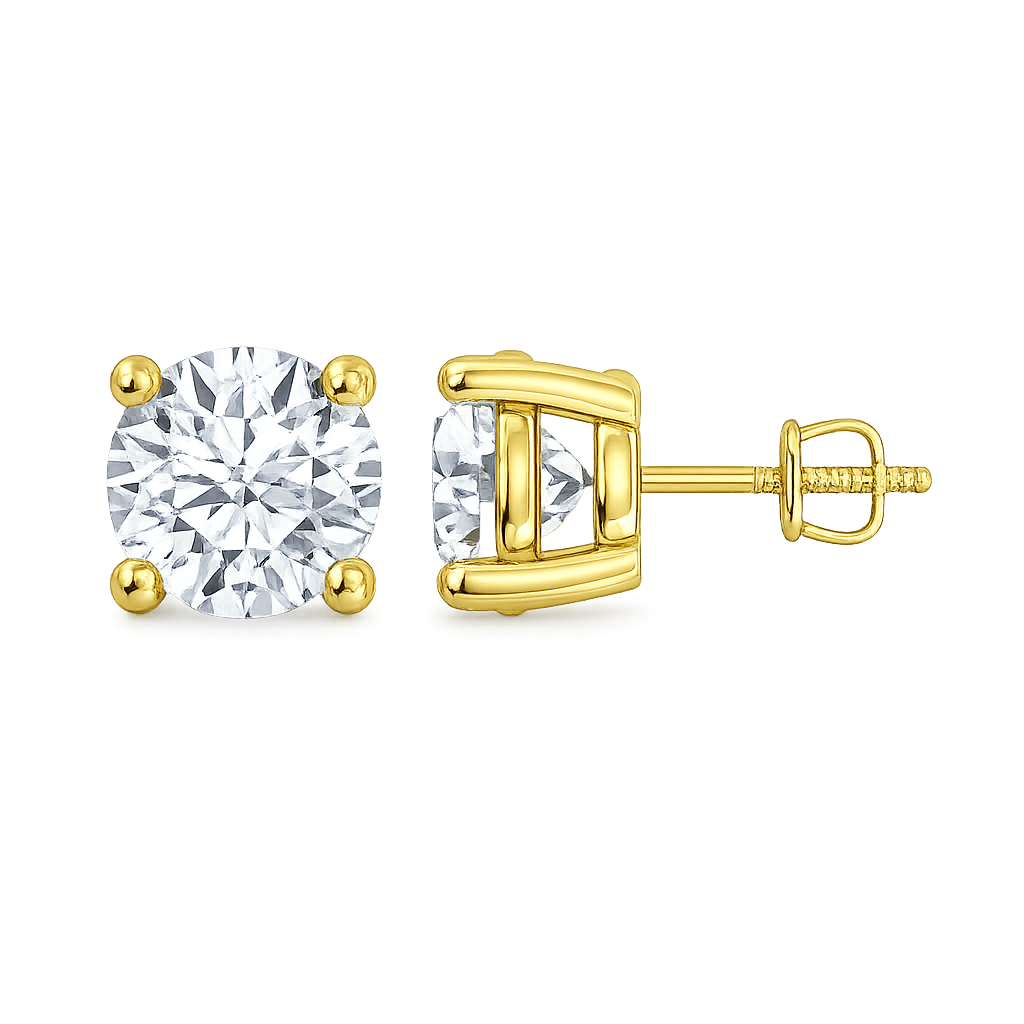 1.00 Carat IGI Certified Lab Grown Diamond Round Cut Studs Earrings 14k White/Yellow Gold 4 Prong Screw back & Push Back Jewelry Gift Box Packaging